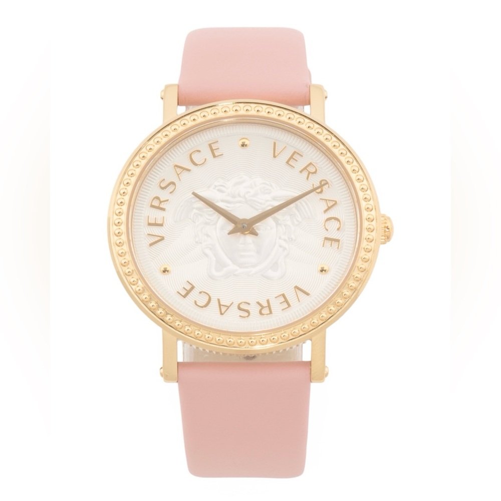 Pink & Gold Women’s Swiss Made V Dollar Pink Leather Strap Versace Watch - Picture 1 of 4
